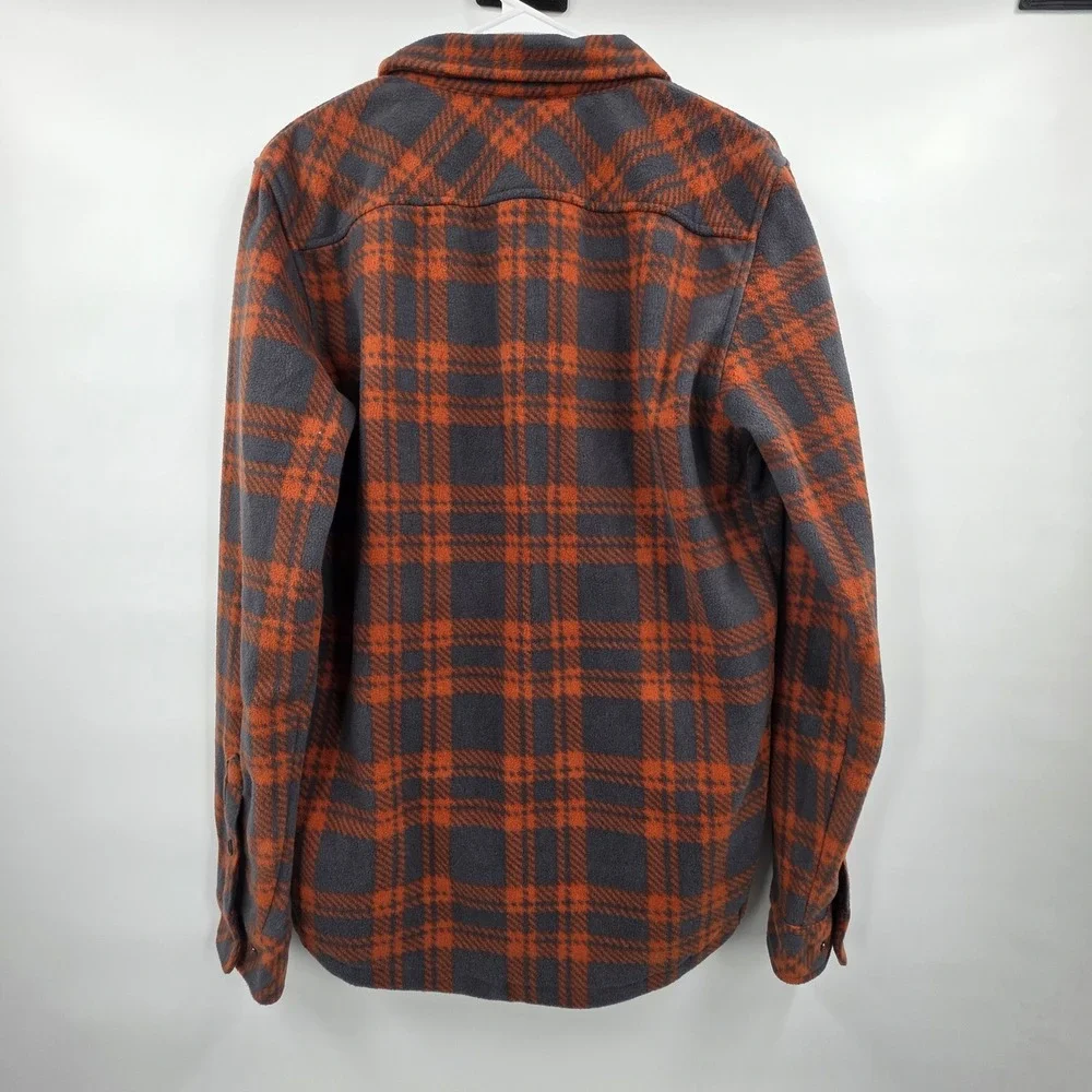 O'NEILL SHACKET PLAID MENS SMALL ORANGE GRAY FLEECE SNAP BUTTONS ARCTIC CHECK